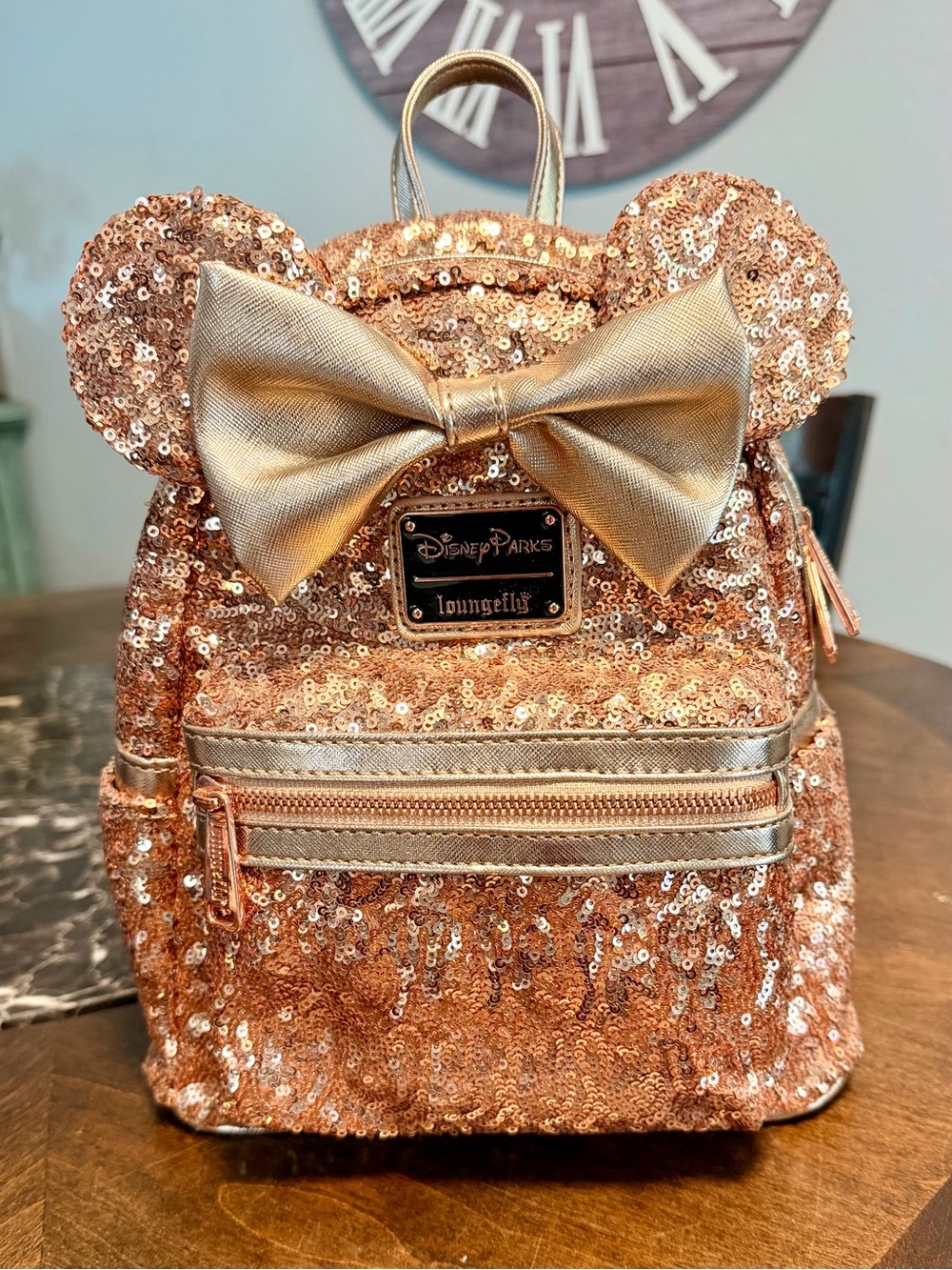 Loungefly Rose Gold Sequin Minnie Ear Mini Backpack